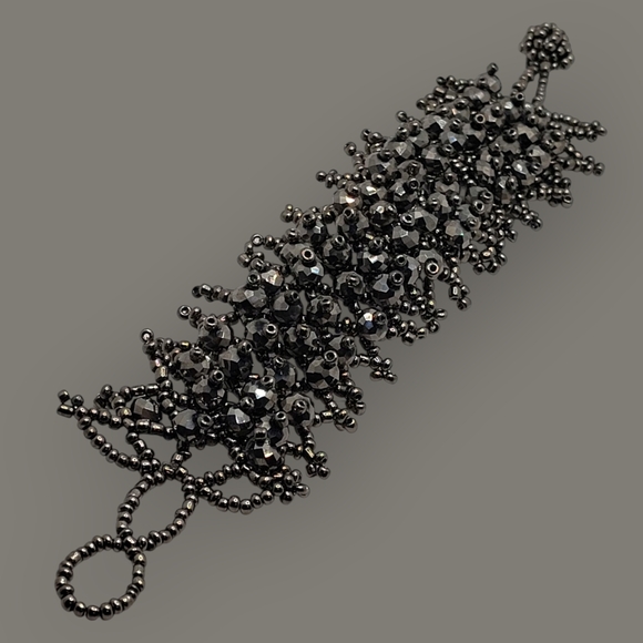 Handmade Hematite Gemstone/Glass Seed Bead Woven Stretch Bracelet Boho - Picture 4 of 10